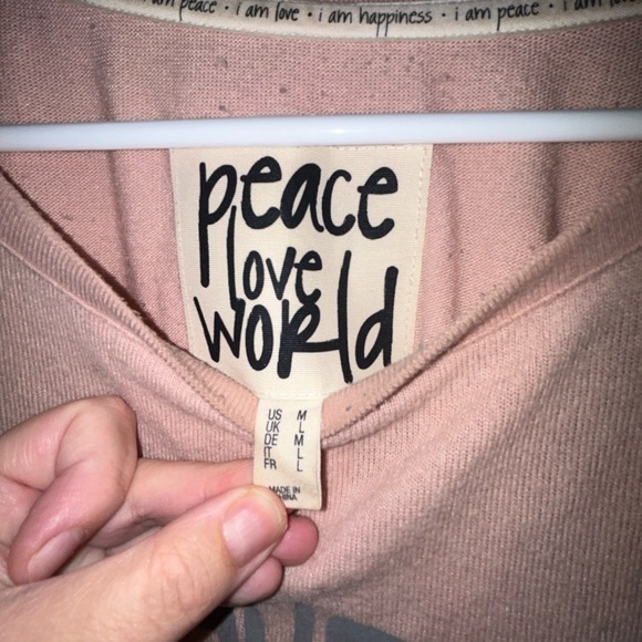 Peace Love World Love Each Other Sweat Shirt Medium Peace Soft Blush Pink - Picture 3 of 5
